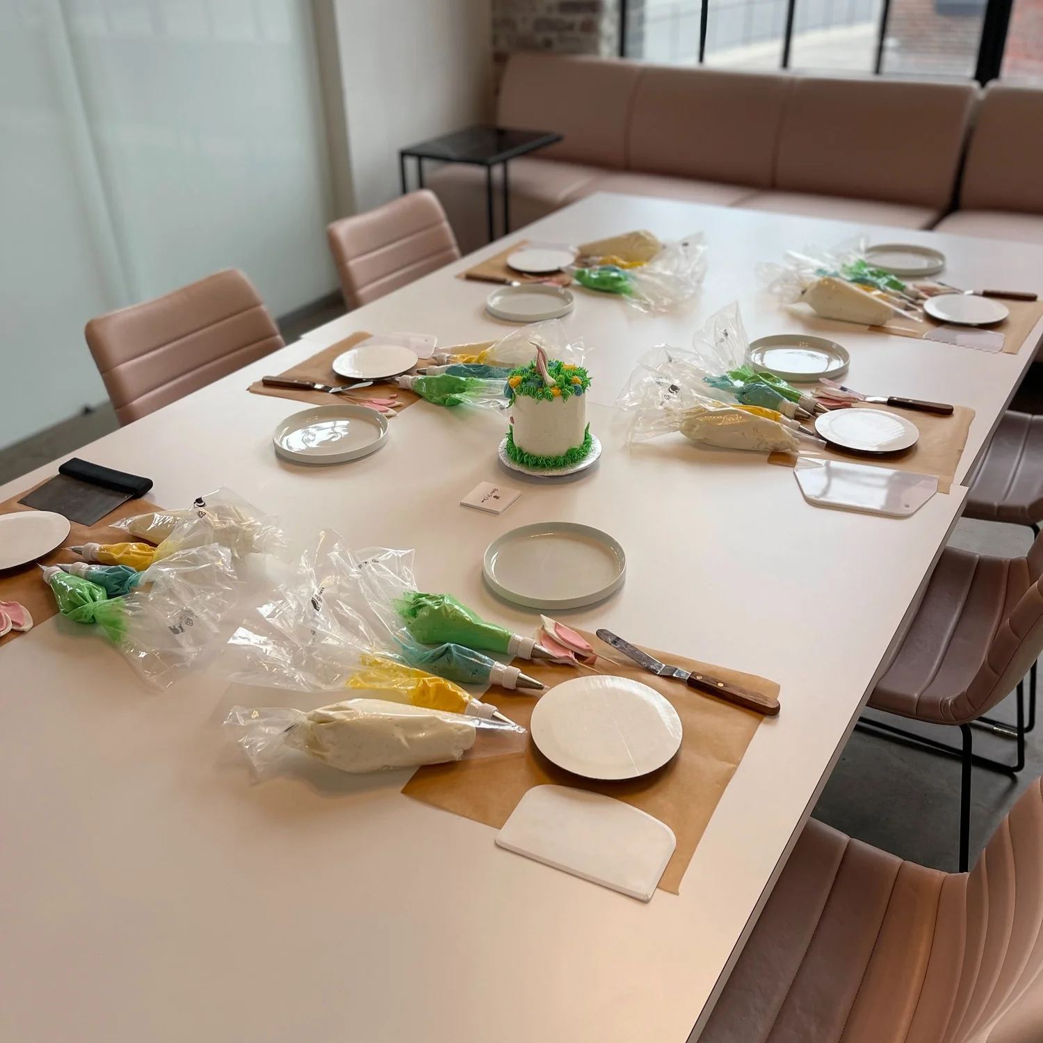 Decorating class table set with piping bags